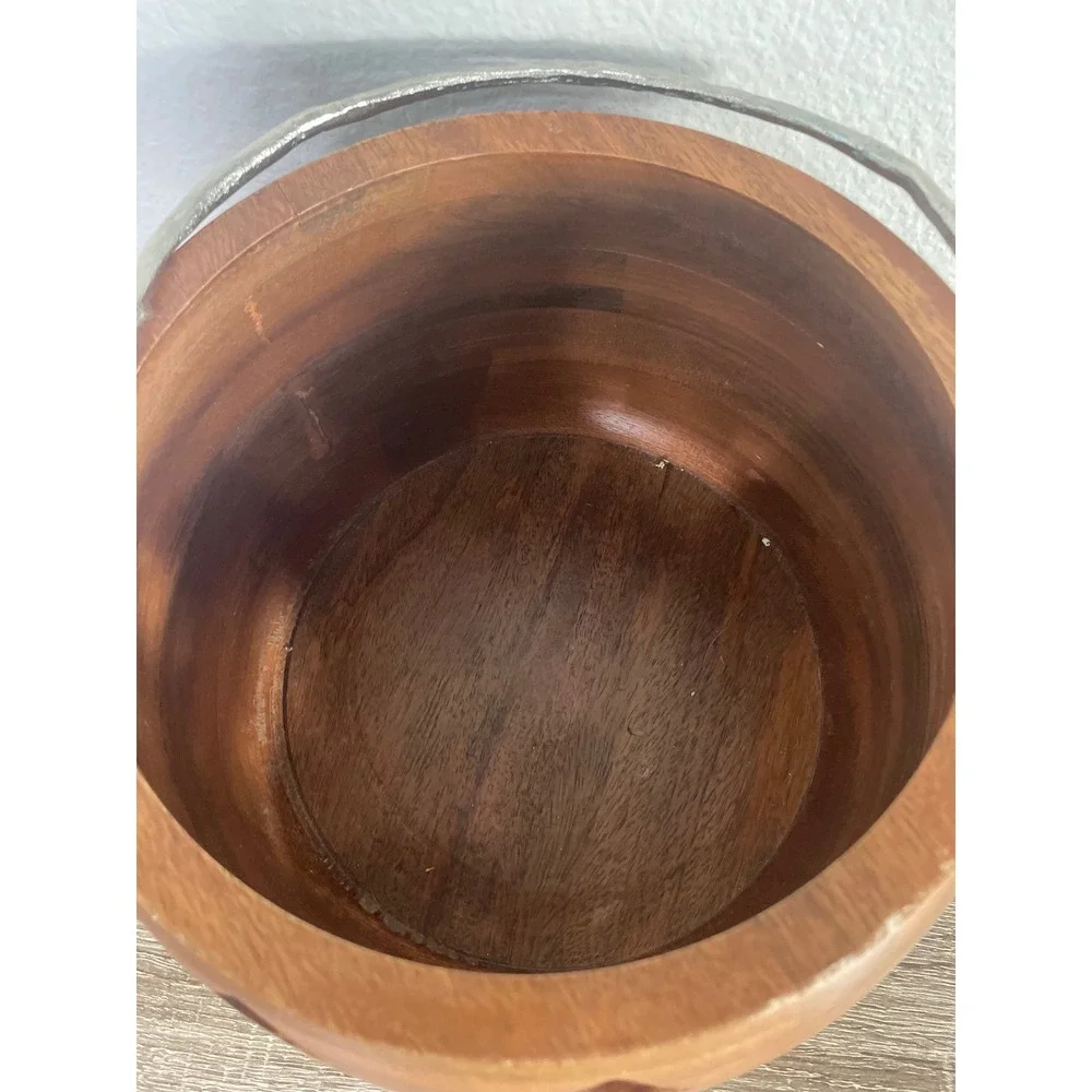 Martha Stewart Wooden Jack O Lantern Candy Bowl Halloween Pumpkin Bucket